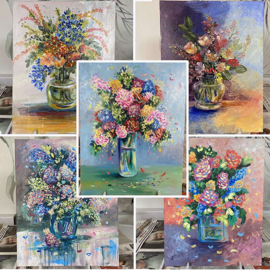 Flowers in Vase Acrylic Painting Series