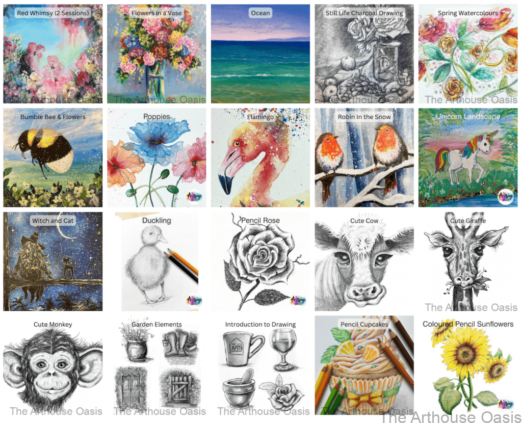 Thumbnails of Artwork subjects including animals and seascapes