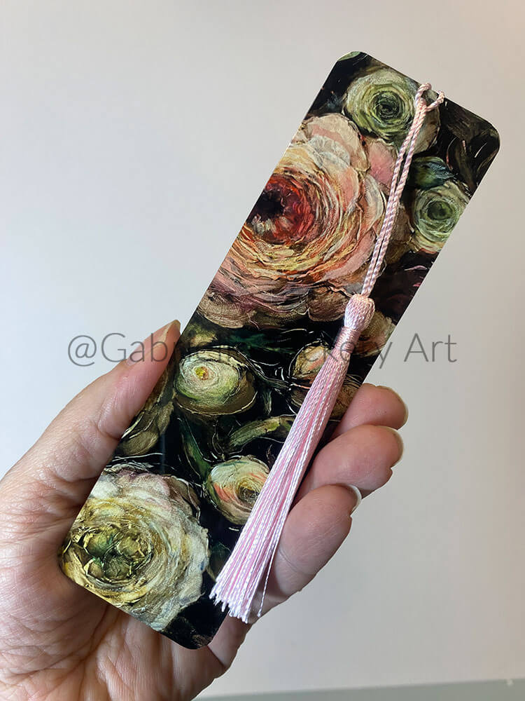 Brushed metal bookmarks with tassles - Flower design