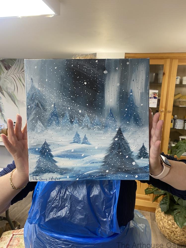 Winter acrylic painting Workshop Bishops Stortford