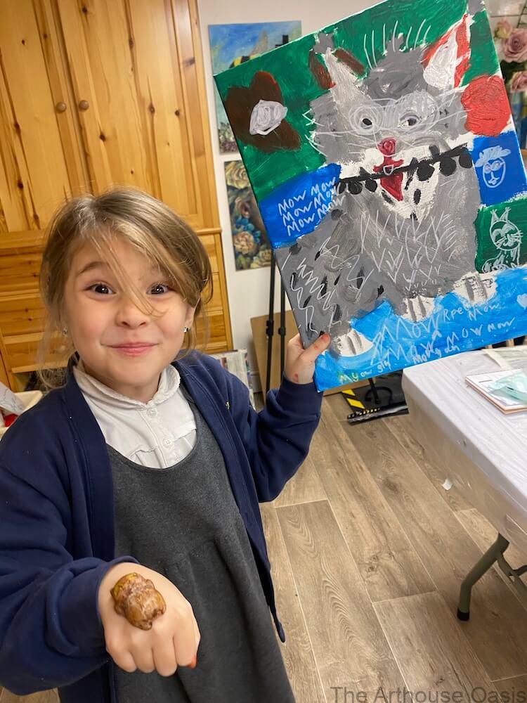 Posing with finished cat painting!