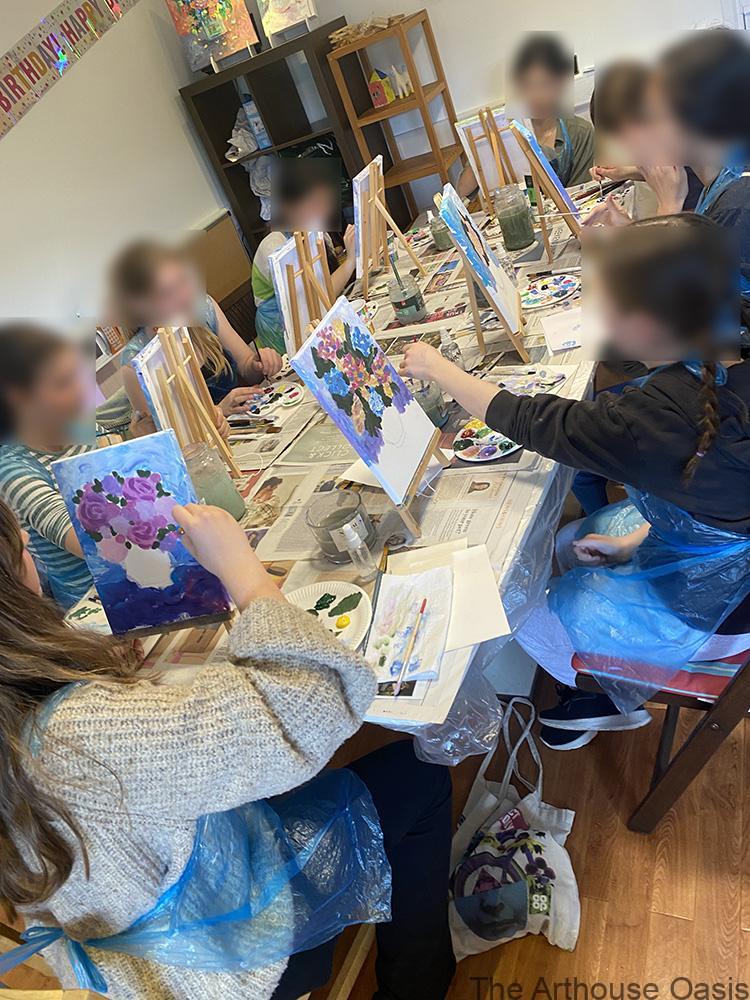 Table of children during a painting party