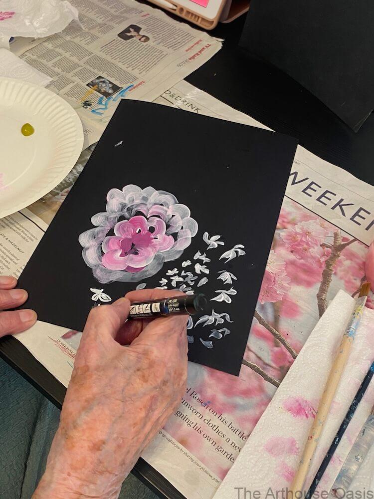 Finished floral watercolour painting created during an in-home art lesson.