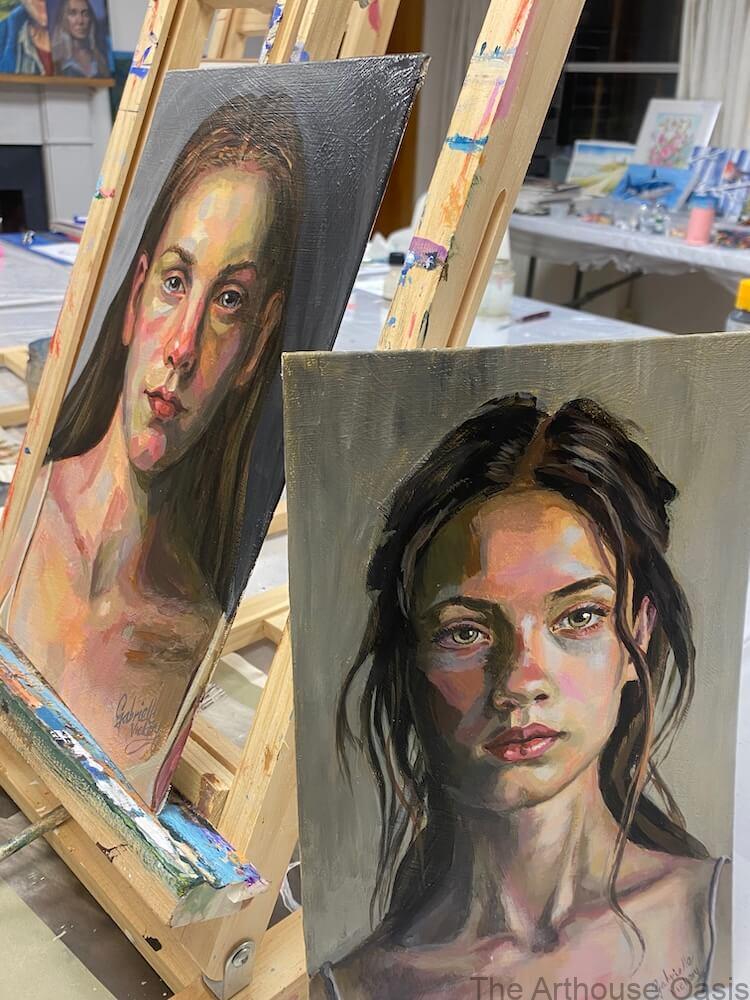 Finished portrait painting created using a limited Zorn palette.