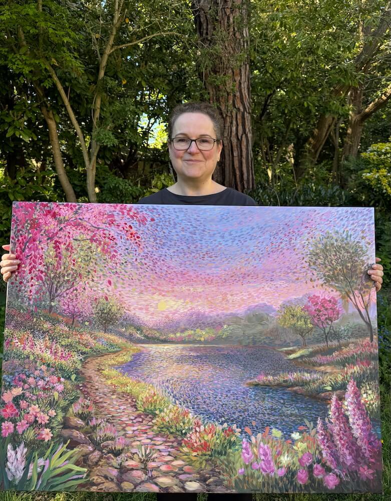 Large Pink Monet-inspired painting