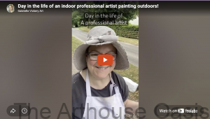 Smiling at my easel outdoors, practicing for Sky Landscape Artist of the Year, Wildcard.